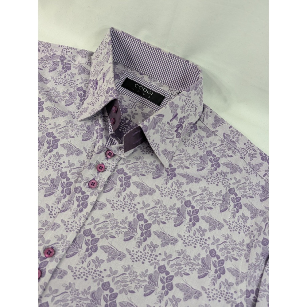Coogi Luxe Men's 3XL Purple Paisley Dress Shirt Paisley Flip Cuffs Premium